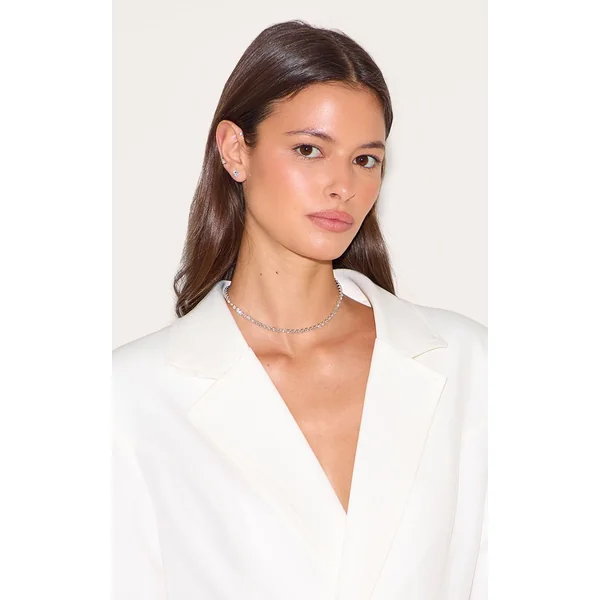 Argenté Ensemble Délicat De Clous D'oreilles Et Collier
