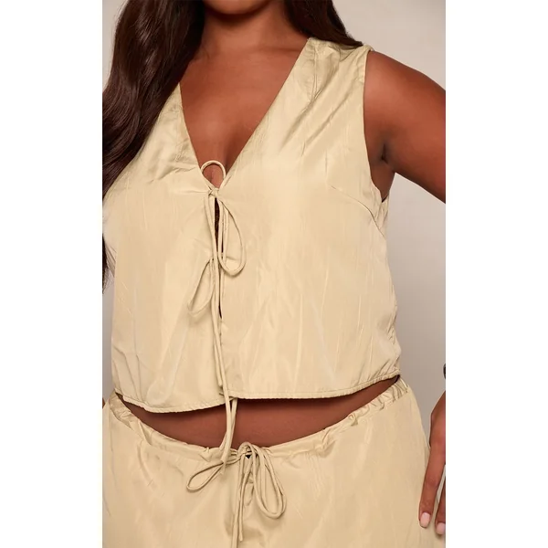 Argile Gilet Grande Taille Texturé Avec Détail Lien À Nouer Coordonné