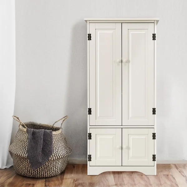 Armoire de Rangement avec Porte et 2 Étagères Réglables pour Salon Chambre Bureau en Bois MDF, 58,5x31,4x123cm, Blanc