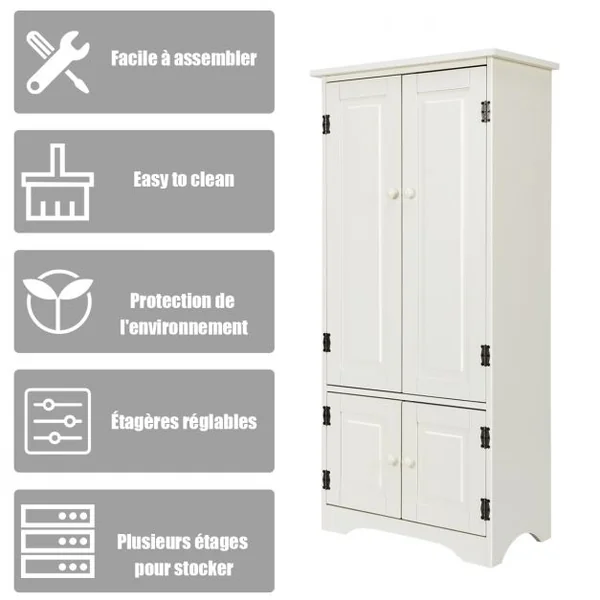Armoire de Rangement avec Porte et 2 Étagères Réglables pour Salon Chambre Bureau en Bois MDF, 58,5x31,4x123cm, Blanc