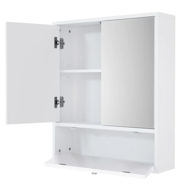 Armoire de Salle de Bain avec 2 Porte Miroir Meuble WC de Rangement Blanc 54 x 14 x 62 CM