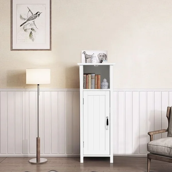 Armoire de Salle de Bains avec Etagère Réglable en Hauteur et 1 Porte pour Toilettes en Bois 30x30x80cm Blanc
