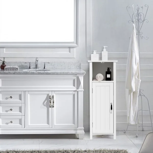 Armoire de Salle de Bains avec Etagère Réglable en Hauteur et 1 Porte pour Toilettes en Bois 30x30x80cm Blanc