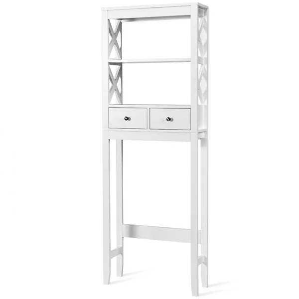 Armoire de Salle de Bains Meuble de Rangement Au-dessus Des Toilettes 2 Tiroirs en Bois 60x20x165cm Blanc