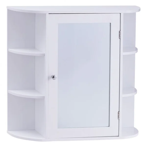 Armoire de Toilette avec Miroir Armoire à Glace Murale Armoire à Pharmacie 10 Étagères en MDF, 66x16,5x63cm, Blanc