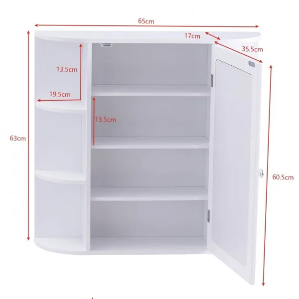 Armoire de Toilette avec Miroir Armoire à Glace Murale Armoire à Pharmacie 10 Étagères en MDF, 66x16,5x63cm, Blanc
