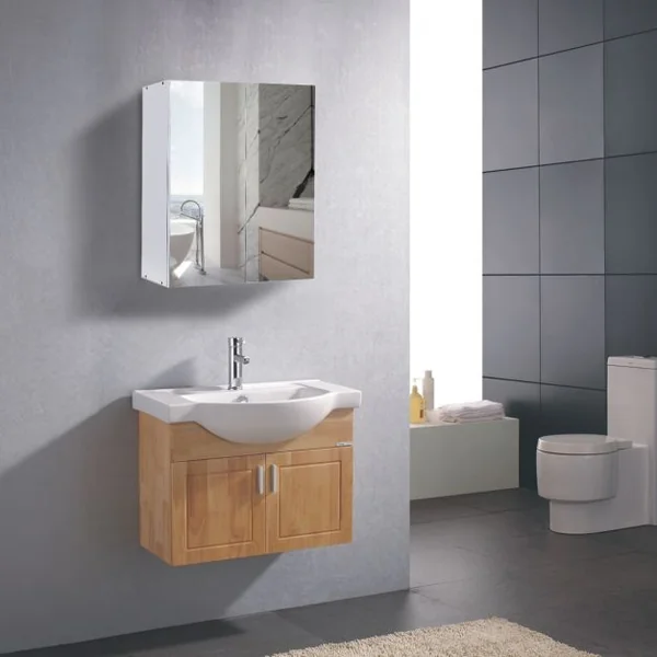 Armoire de Toilette avec Miroir et 3 Étagères de Rangement Armoire à Pharmacie en Mdf et Verre 60x215x64cm Blanc
