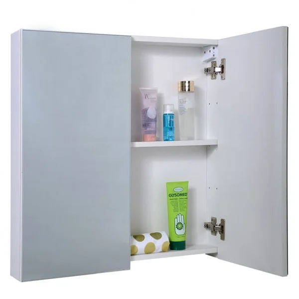Armoire de Toilette en Bois MDF Armoire de Salle de Bain avec Miroir avec 2 Portes 2 niveaux, 62 x 11 x 65 cm, Blanc