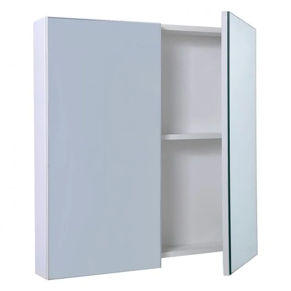 Armoire de Toilette en Bois MDF Armoire de Salle de Bain avec Miroir avec 2 Portes 2 niveaux, 62 x 11 x 65 cm, Blanc