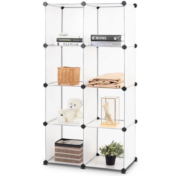 Armoire en Cubes Bibliothèque Etagères Plastique Cadre en Métal, empilable, modulable, semi-transparent, cube 35x35cm