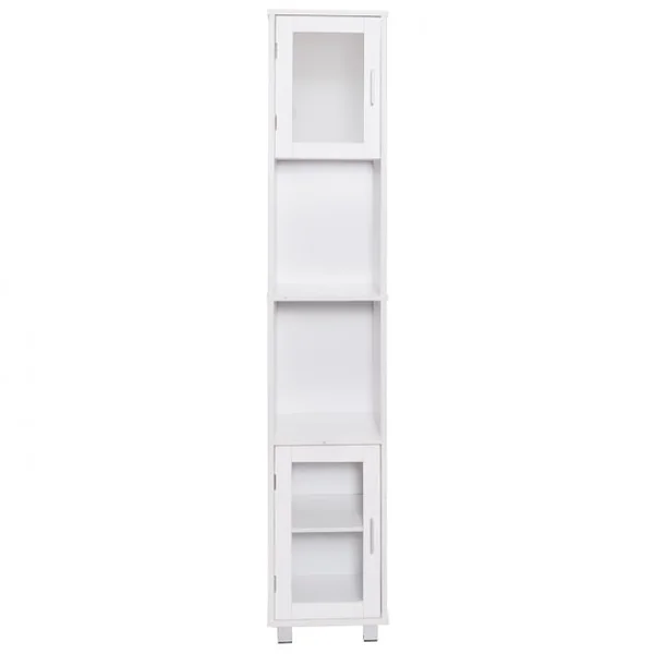 Armoire haute étroite Etagère salle de bain Meuble salle de bain, Etagères ouvertes et fermées, MDF, 33x30x180cm, Blanc