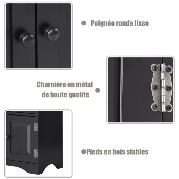 Armoire Vintage avec 4 Portes et 2 Étagères Réglables Sur 5 Positions en Bois Mdf Laqué 61x305x1245cm Noir