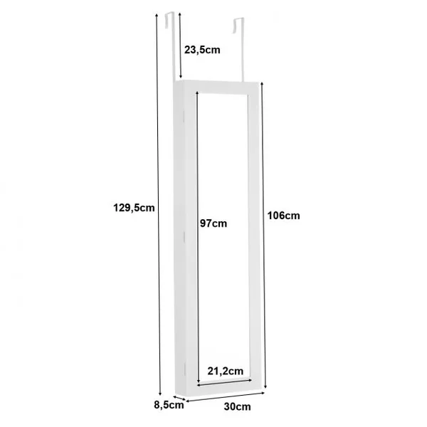Armoire à Bijoux Murale avec Lumières LED et Miroir en Verre Multi-rangements 2 Clés en MDF 37x8,5x120cm Blanc