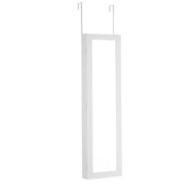 Armoire à Bijoux Murale avec Lumières LED et Miroir en Verre Multi-rangements 2 Clés en MDF 37x8,5x120cm Blanc