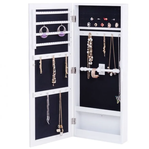 Armoire à bijoux murale/porte avec miroir Armoire de rangement pour bijoux en MDF, 35,2 x 9,2 x 88,2 cm, Blanc