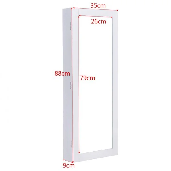 Armoire à bijoux murale/porte avec miroir Armoire de rangement pour bijoux en MDF, 35,2 x 9,2 x 88,2 cm, Blanc