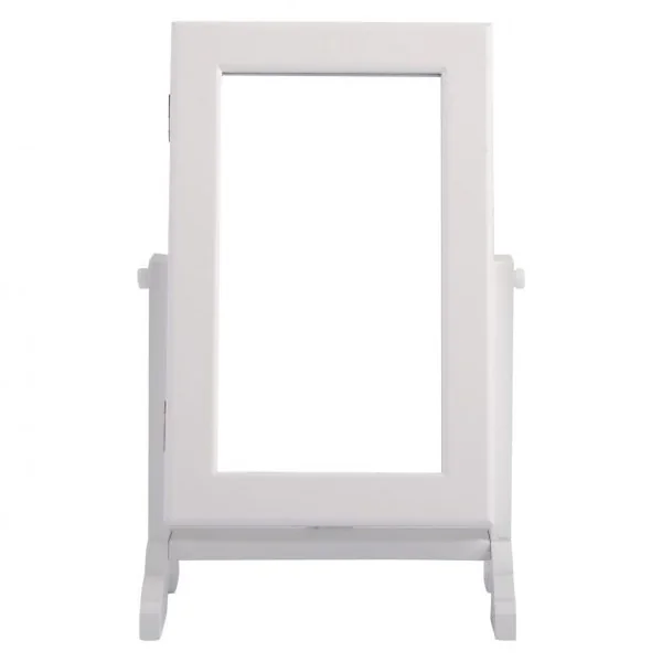Armoire à bijoux sur pied avec miroir, Coffre à bijoux avec miroir et rangement, Petit modèle , 21.5 x 14 x 35 cm, Blanc
