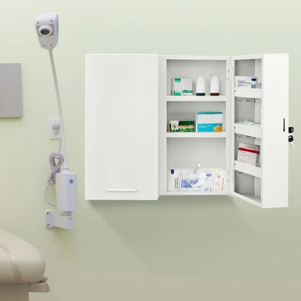 Armoire à Pharmacie Armoire de Rangement pour Salle de Bain, 14 Étagères Serrure et Clé en Fer 53x52,5x19,5cm, Argent