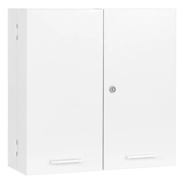 Armoire à Pharmacie Armoire de Rangement pour Salle de Bain, 14 Étagères Serrure et Clé en Fer 53x52,5x19,5cm, Argent