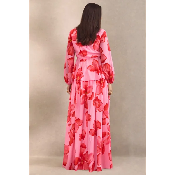 Asella | Jupe longue de maternité rose en chiffon à imprimé floral