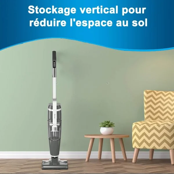 Aspirateur Balai sans Sac 2 Vitesse Balai Vapeur 14kPA Puissance Max.1000W Réservoir d'Eau 520ML