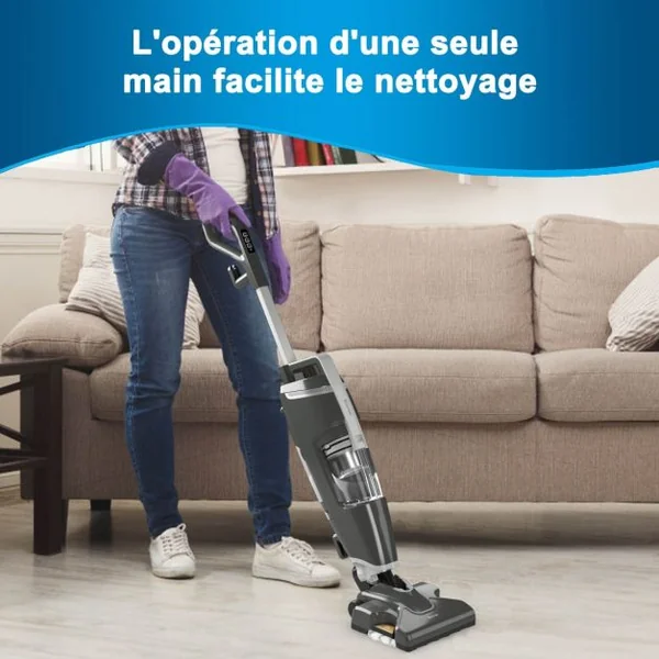 Aspirateur Balai sans Sac 2 Vitesse Balai Vapeur 14kPA Puissance Max.1000W Réservoir d'Eau 520ML