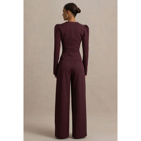 Asteria | Pantalon bordeaux à fines rayures jambes larges