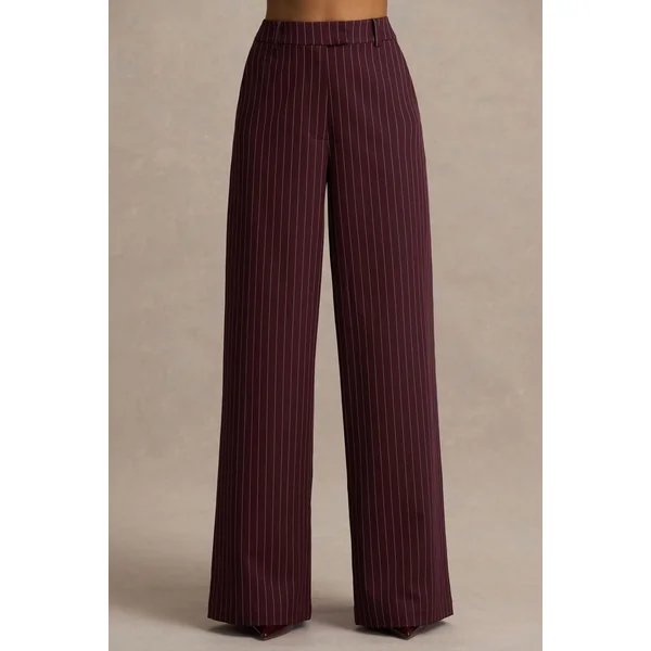 Asteria | Pantalon bordeaux à fines rayures jambes larges