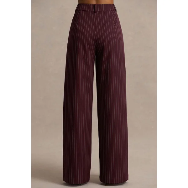 Asteria | Pantalon bordeaux à fines rayures jambes larges