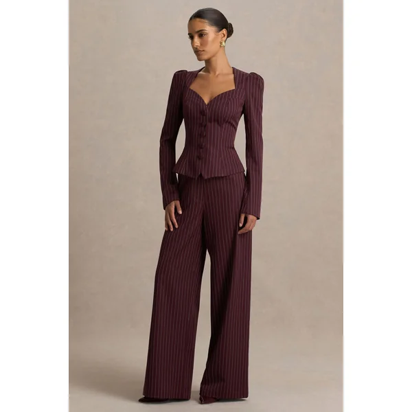 Asteria | Pantalon bordeaux à fines rayures jambes larges