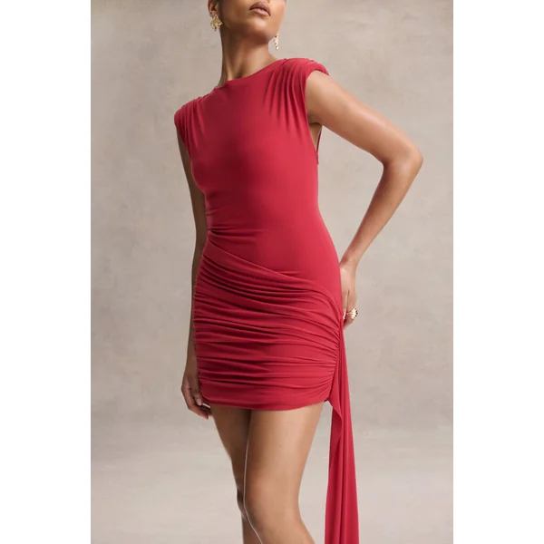 Aubrey | Mini-robe rouge à col montant avec effet drapé