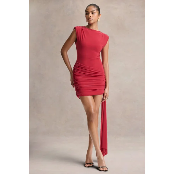 Aubrey | Mini-robe rouge à col montant avec effet drapé