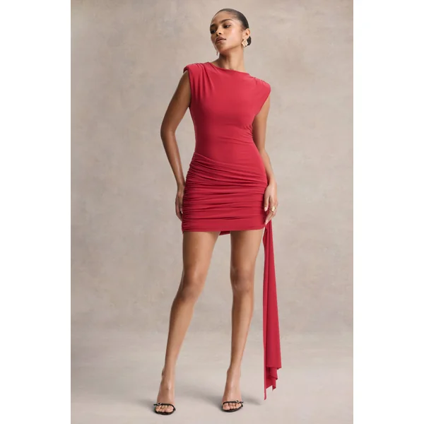 Aubrey | Mini-robe rouge à col montant avec effet drapé