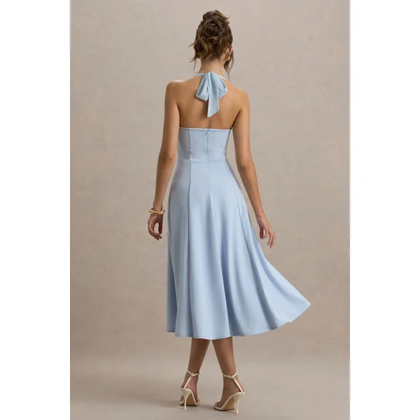 Auburn | Robe Mi-Longue Bleu Poudre à Encolure Licou