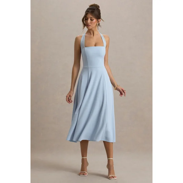 Auburn | Robe Mi-Longue Bleu Poudre à Encolure Licou
