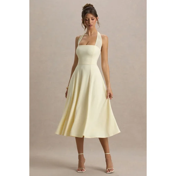 Auburn | Robe Mi-Longue Jaune Citron à Encolure Licou