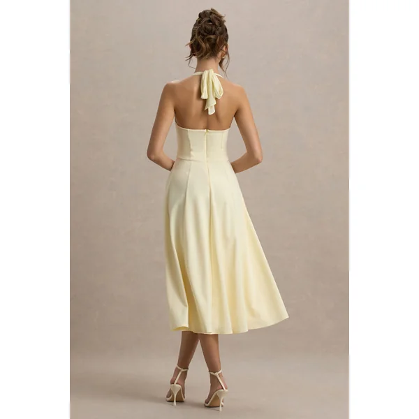 Auburn | Robe Mi-Longue Jaune Citron à Encolure Licou
