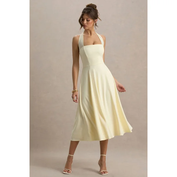 Auburn | Robe Mi-Longue Jaune Citron à Encolure Licou