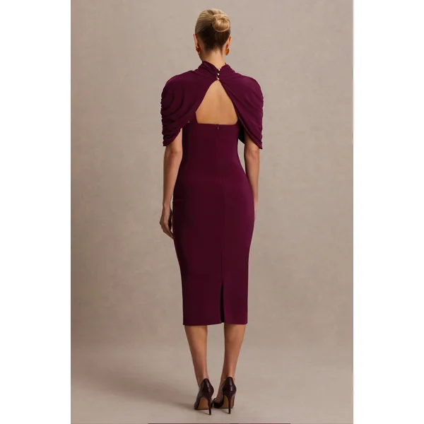 Augustina | Robe de maternité mi-longue bordeaux avec manches cape
