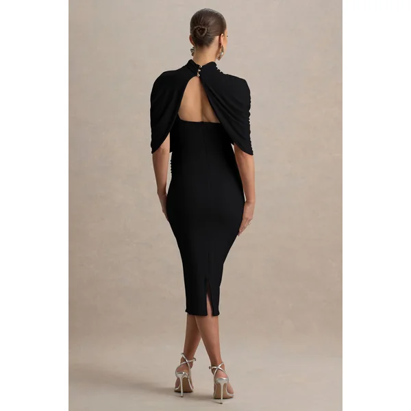 Augustina | Robe de maternité noire mi-longue avec cape