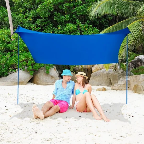 Auvent de Plage Grand Tente de Plage 300 x 280 CM 6 Personnes Portable avec Sac de Transport UPF 50+ Bleu