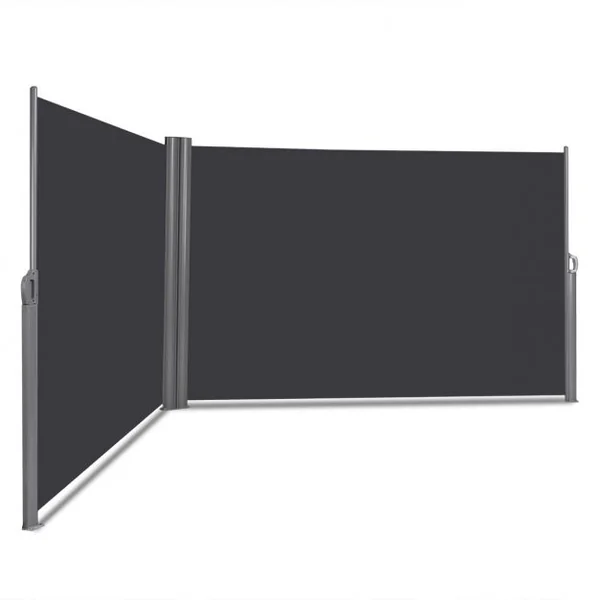 Auvent Latéral Rétractable Double 160x600CM en Aluminium et Tissu Polyester Résistant aux UV Gris Foncé