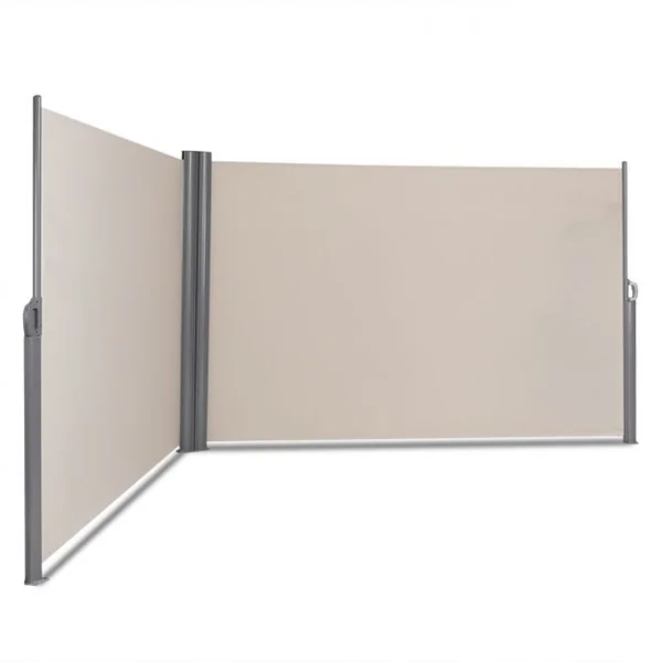 Auvent Latéral Rétractable Double 180x600CM en Aluminium et Tissu Polyester Résistant aux UV Beige