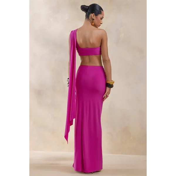 Azura | Jupe longue portefeuille rose vif avec ceinture