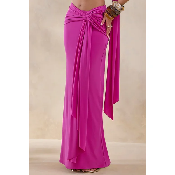 Azura | Jupe longue portefeuille rose vif avec ceinture