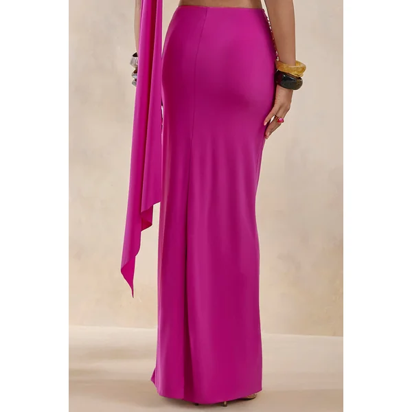 Azura | Jupe longue portefeuille rose vif avec ceinture