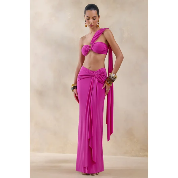 Azura | Jupe longue portefeuille rose vif avec ceinture