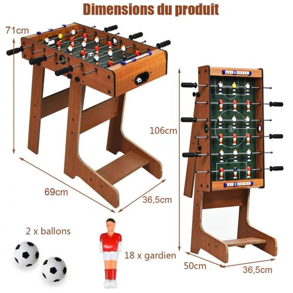 Baby-Foot Pliable Table de Jeu de Football pour Adultes et Enfants à Partir de 8 Ans 70 x 36 x 59 CM