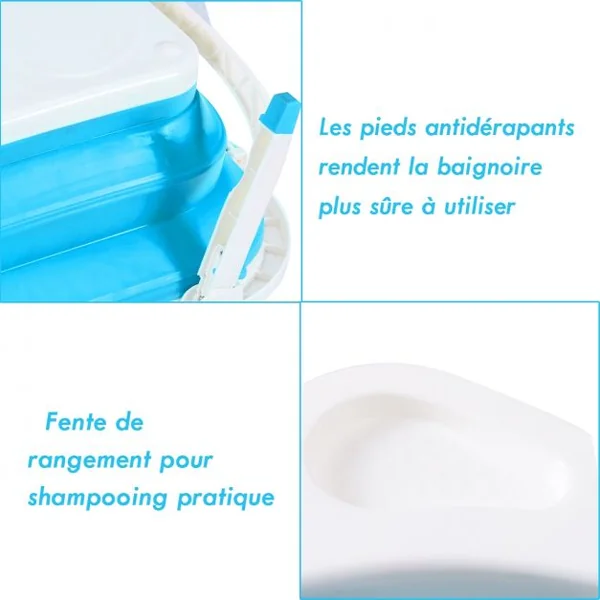 Baignoire Bébé Pliable avec Coussinet Suspension en Maille et Tapis Antidérapant 86 x 51,5 x 23cm
