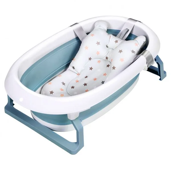 Baignoire Pliable en PP pour Bébé de 0-3 ans avec Coussin Suspension Bouchon de Drainage Bouchon d'Eau 81x48x24cm Bleu